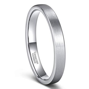 Imagem de Anel de tungstênio Frank S. Burton para homens mulheres 3 mm 4 mm 6 mm 8 mm borda chanfrada prata fosca aliança de casamento ajuste confortável tamanho 4-15