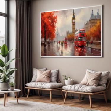 Imagem de Quadro com Moldura Sala Quarto Londres Arte Pintura Vermelho Decorativo Horizontal Grande Hall