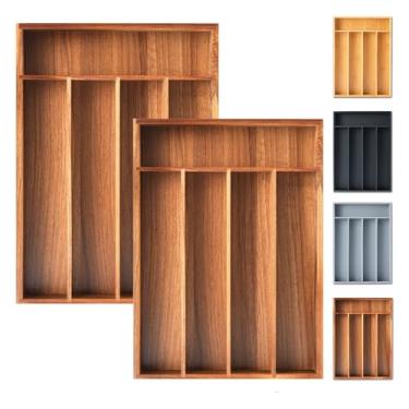 Imagem de Organizador de talheres, 2 organizadores de utensílios de 25 cm, organizador de gaveta de cozinha, suporte de talheres de acácia, organizador de talheres em gaveta organizadora de talheres (5