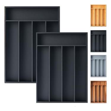 Imagem de Organizador de talheres, 2 unidades, organizador de utensílios de 25 cm, organizador de gaveta de cozinha, suporte de talheres de bambu, organizador de talheres em gaveta, bandeja organizadora de