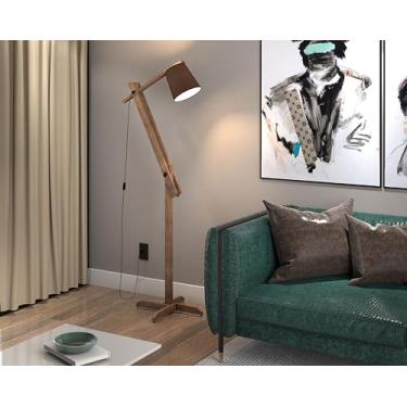 Imagem de D+ Mob Luminária De Chão Abajur De Coluna Rubi Madeira Para Sala Cor Da Cúpula (Marrom)