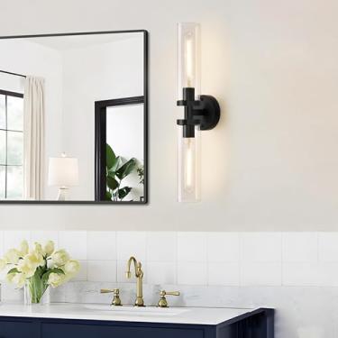 Imagem de GZZBMY E27 Luzes de parede vintage transparente de vidro cilíndrico arandelas de parede retro industrial metal lâmpadas de parede internas para sala de estar restaurante quarto (lâmpada não incluída