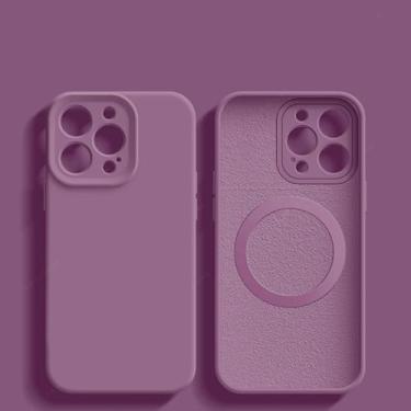 Imagem de YOGISU Capa protetora de silicone líquido com carregamento magnético para iPhone 12Pro Max (para iPhone 12Pro Max/Groselha preta)