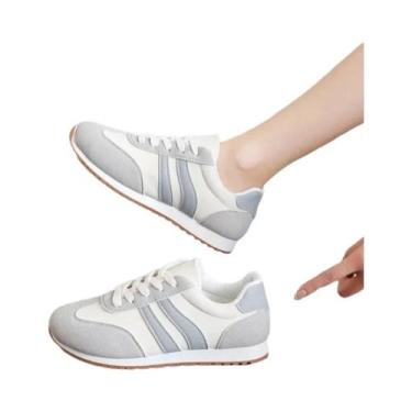 Imagem de Tênis Esportivos Femininos De Couro Com Painel Respirável, Sola Reta, 