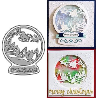Imagem de Mvchifay Matrizes de corte, feliz aniversário, estênceis de metal, scrapbooking, ferramenta faça você mesmo para fazer cartões de papel em relevo (bola de neve de Natal - 12,2 x 10,3 cm)
