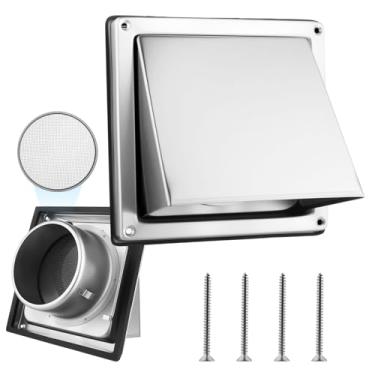 Imagem de WENHUALI Tampa de ventilação para secadora de 10 cm ao ar livre com protetor de aço inoxidável tampa de ventilação de exaustão de parede aba sem retorno com grade de vedação de vedação, fácil