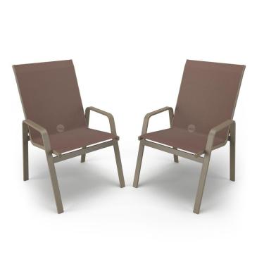 Imagem de Kit 2 Cadeiras Riviera Piscina Alumínio Fendi Tela Marrom
