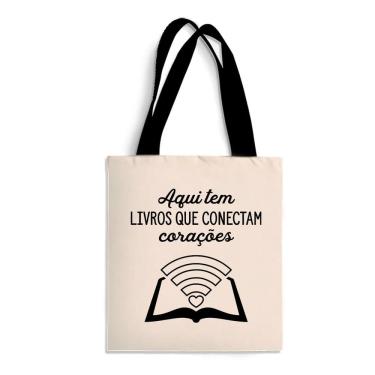 Imagem de Ecobag Média livro book algodão sustentável cru ou preta kindle capa presente natal dia dos professores