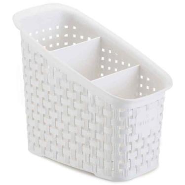 Imagem de Organizador Multiuso Rattan Branco C/ Divisórias 18x11x16 Cm - Nitron