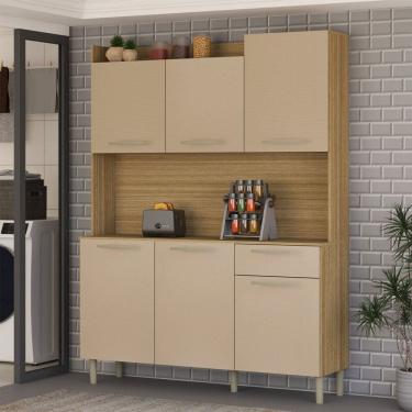 Imagem de Armário de Cozinha com Balcão Cataguera 6 Portas 1 Gaveta Freijó/Vanilla - Panorama Móveis