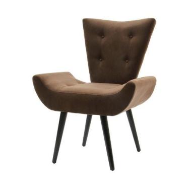 Imagem de Poltrona Decorativa Emilia Pé Palito Em Suede - Marrom - Cor: Marrom -