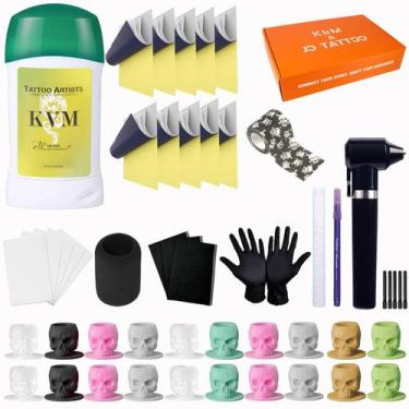 Imagem de Kit de tatuagem KVM Tattoo Skull Ink Cup com papel de transferência 46
