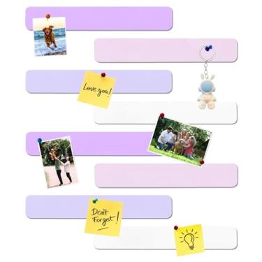 Imagem de HULAVO 8 tiras retangulares de feltro de cortiça com 35 pinos, tiras autoadesivas para quadro de avisos para escritório, escola, casa, decoração de parede, adesivos, agendas, fotos, exibição - roxo +