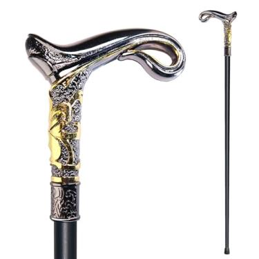 Imagem de YIVIYAR Bengala de caminhada para homens, mulheres e idosos – 91 cm, resistente, capacidade de mais de 500 libras, alça ergonômica, design decorativo e ornamentado, gótico e gótico elegante fosco