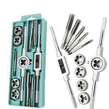 Imagem de Jogo Tarracha Cossinete Macho Femea Kit 12 Peças Pente Abre Rosca Aco Madeira Aluminio Profissional