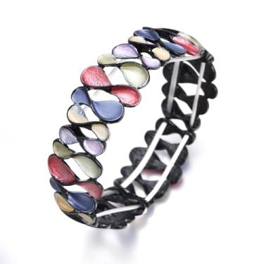 Imagem de LUREME Pulseira floral vintage Waterdrop - Pulseira elástica de esmalte multicolorido para mulheres, joia Boho ajustável (bl003626), One Size, Liga de aço, Sem Pedra Preciosa