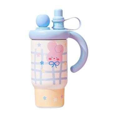 Imagem de YWJLQH Copo térmico de 800 ml com alça, portátil, reutilizável, para garrafa de água, aço inoxidável, para academia, viagens, casa, escritório, Coelho Azul