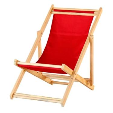 Imagem de Espreguiçadeira Dobrável em Madeira Maciça para Varanda – Reclinável, Sem Braço, Natural (Vermelho)