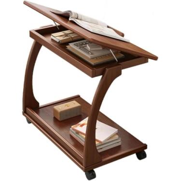 Imagem de Mesa De Cabeceira De Madeira Maciça Com Rodas, Mesa Lateral Em Forma De C, Mesa De Sofá Que Desliza Para Baixo Para Pequenos Espaços, Sala De Estar, Quarto, 60cm/23.6in
