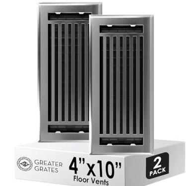 Imagem de GREATER GRATES Linhas de Níquel Escovado HVAC Tampas de Ventilação – Grelhas de Aço Resistente à Ferrugem para Piso, Parede e Teto – Padrão Decorativo, Fácil Instalação – Pacote com 2