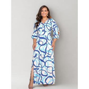 Imagem de Vestido Longo Básico Elegante Verão Dia a Dia Soltinho Rodado com Elas