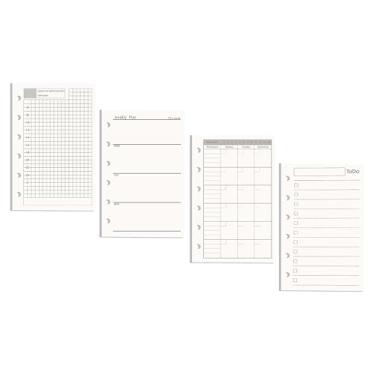 Imagem de AxeWoodz Refil de papel A7, pacote com 4, sem data, diário, semanal, mensal, plano e lista de tarefas, folhas soltas, 6 furos, enchimento de papel para fichário