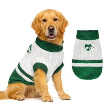 Imagem de Suéter de malha para cães pequenos a grandes, meninos e meninas, suéteres clássicos de Natal para cães de gola rolê, roupas quentes e macias para animais de estimação para o inverno (verde amor, G)
