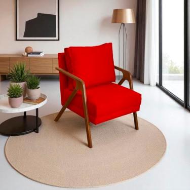 Imagem de Poltrona Para Sala Decorativa Shine Cadeira Reforçada Para Recepção Manicure Sala De Espera Consultório Escritório Confortável Em Madeira Maciça Castanho Suede Cores (Vermelho)