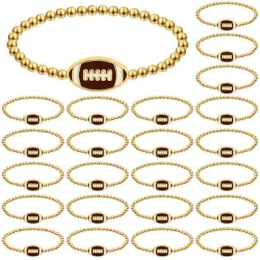 Imagem de Tondiamo 24 pulseiras de futebol americano para dia de jogo, presentes a granel com contas douradas, pingentes presentes, joias esportivas, lembrancinhas de festa, acessórios para amigos do time
