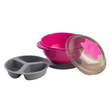 Imagem de Clingo Prato Com Ventosa E Divisória Colors Rosa Cinza/Rosa