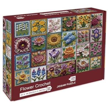Imagem de Noceba Quebra-cabeças de crochê de flores para adultos 500 peças, flores coloridas desafiadoras 500 peças quebra-cabeças para adultos, jogo de quebra-cabeça de arte floral impossível de primavera para