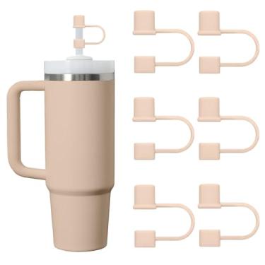 Imagem de 6 peças de tampas de palha de silicone compatíveis com copo Stanley Cup 850.5-1,134.0 g copo com alça de 10 mm tampa reutilizável para acessórios Stanley Cup (rosa carnoso)