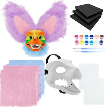 Imagem de Rtqqdv DIY Dino Mask Kit, 13 Pcs Hard Plastic Dinosaur Mask Furry Therian Dino Costume Kit, Animal Dinosaur Halloween Costume Party Cosplay Gifts(Pink)