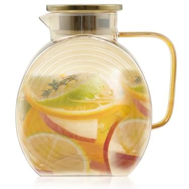 Imagem de Jarra de vidro para água, jarra para porta de geladeira, jarra de água, jarro de vidro com tampa e alça de vidro borossilicato, elegante porta de geladeira para bebidas caseiras, chá gelado, leite