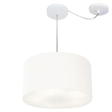 Imagem de Lustre Pendente Cilíndrico Com Desvio De Centro Md-4256 Cúpula Em Tecido 40x21cm Branco - Bivolt