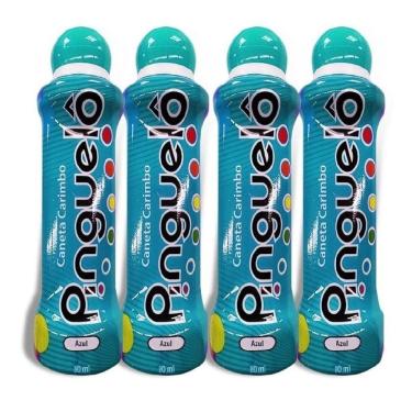 Imagem de Kit 4 Marcador Bingo De Caneta Carimbo Pinguelô 80ml Azul