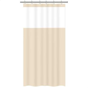 Imagem de Cortina Para Box Banheiro Com Visor Transparente Polietileno Impermeável 198x138cm Com Ganchos (Cortina Box Bege)