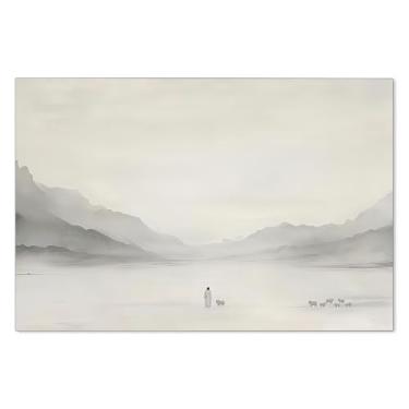 Imagem de ZERFVTG Jesus Leaves The 99 Sheep Wall Art Christian Religious Faith Poster Moderna Minimalista Cinzento Impressões em Tela para Quarto de Oração Decoração de Parede 40,6 x 61 cm Sem Moldura