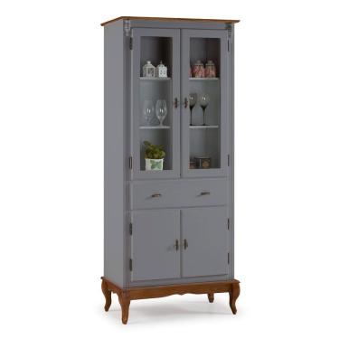 Imagem de Cristaleira 4 Portas 2 Prateleiras 1 Gaveta e Pés Luiz XV 60308 Linz Móveis - Cinza/Imbuia Glazer