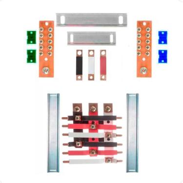 Imagem de Kit Barramento Trifásico Isolado 150A para 12 Circuitos com Placa de P