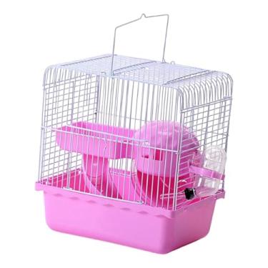 Imagem de predolo Gaiola portátil para hamster com alça e ventilação para viagens ao ar livre, estojo leve para transporte de gerbilos, Rosa