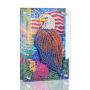 Imagem de Ginfonr Kit de pintura de arte de diamante DIY Acrylayers para adultos, bandeira águia, 4 camadas, acrílico magnético, pintura de diamante, decoração de mesa com efeito de profundidade dinâmica
