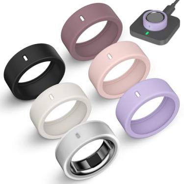 Imagem de Pacote com 6 capas de anel compatíveis com Oura Ring Gen 4/Oura Ring Gen 3 Horizon/Gen 3 Heritage, Surport Charging com capa, protetor de anel de silicone elástico antiarranhões para homens mulheres