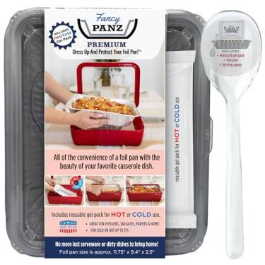 Imagem de Fancy Panz - Bandeja de alumínio premium Platinum com tampa e embalagem quente/fria - Bandeja elevada para servir alimentos - Caçarola portátil e isolada com tampa - Feito nos EUA