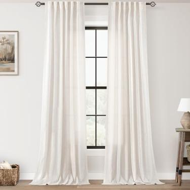 Imagem de Cortinas de linho natural creme, 213 cm, 2 painéis, conjunto com 2 painéis, cortinas neutras rústicas para sala de estar, cortinas semitransparentes, privacidade com filtro de luz, 213 cm de