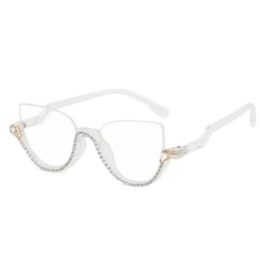 Imagem de Óculos de grau gatinho retrô anti-luz azul para mulheres, lentes transparentes universais da moda, óculos da moda femininos, Clear White Diamond, BH01