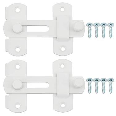 Imagem de Alise 2 travas para portão, trava de segurança de 10 cm para portas francesas deslizantes de madeira de celeiro, ferragens de aço inoxidável, acabamento branco MS9001W-2P