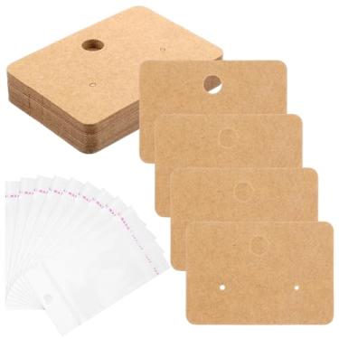 Imagem de 100 peças de cartões de exibição de brincos com 100 sacos autoadesivos 5 x 3,6 cm etiquetas de suporte de joias marrons para venda e exibição de artesanato para pendurar