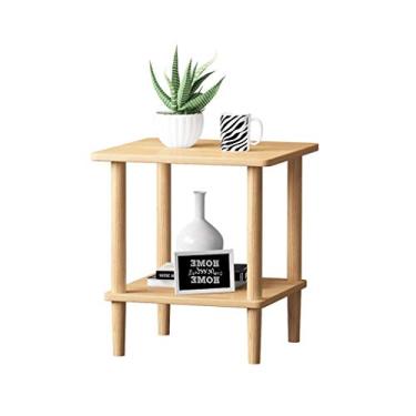 Imagem de Mesa lateral, mesas de canto moderna pequena mesa de centro mesa de cabeceira simples rack de armazenamento multifuncional de camada dupla (cor natural) mesas/mesas de centro (tamanho: 45 * 48 * 53 cm