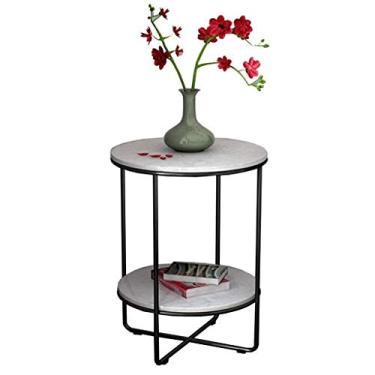 Imagem de Mesa de centro pequena - mesa de cabeceira moderna mesa de centro com detalhe lateral redonda para sala de estar, quarto, varanda, família e escritório (cor: branco)